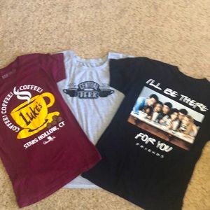 3 shirts Friends and Gilmore Girls